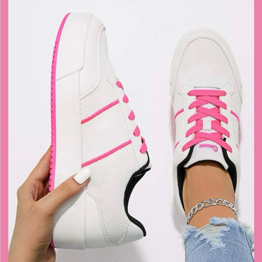 Size 8 White Pink Shein skate shoes sneakers New! Athletic Athleisure